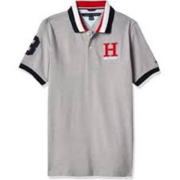 Tommy Hilfiger size L Gray Polo Shirt with Red Logo - Picture 2 of 7